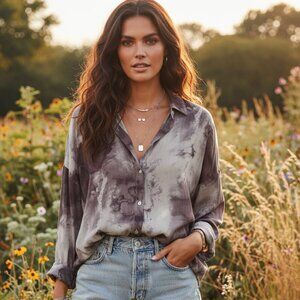 Grade Gather M Top Purple Gray Tie Dye Boho Edgy Retro Grunge Festival Artsy